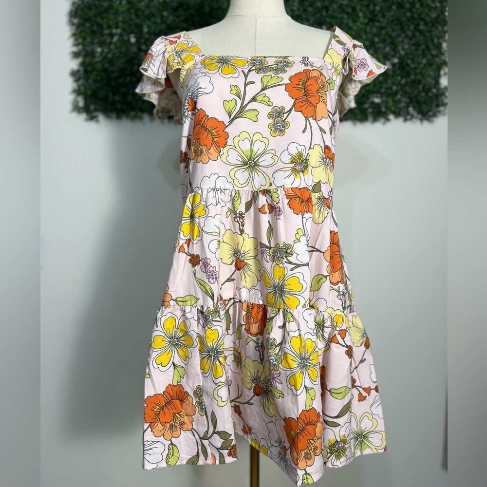 BOG Collective Lottie & Holly Floral Mini Dress Blush Pink Rust Fit N Flare Med‎